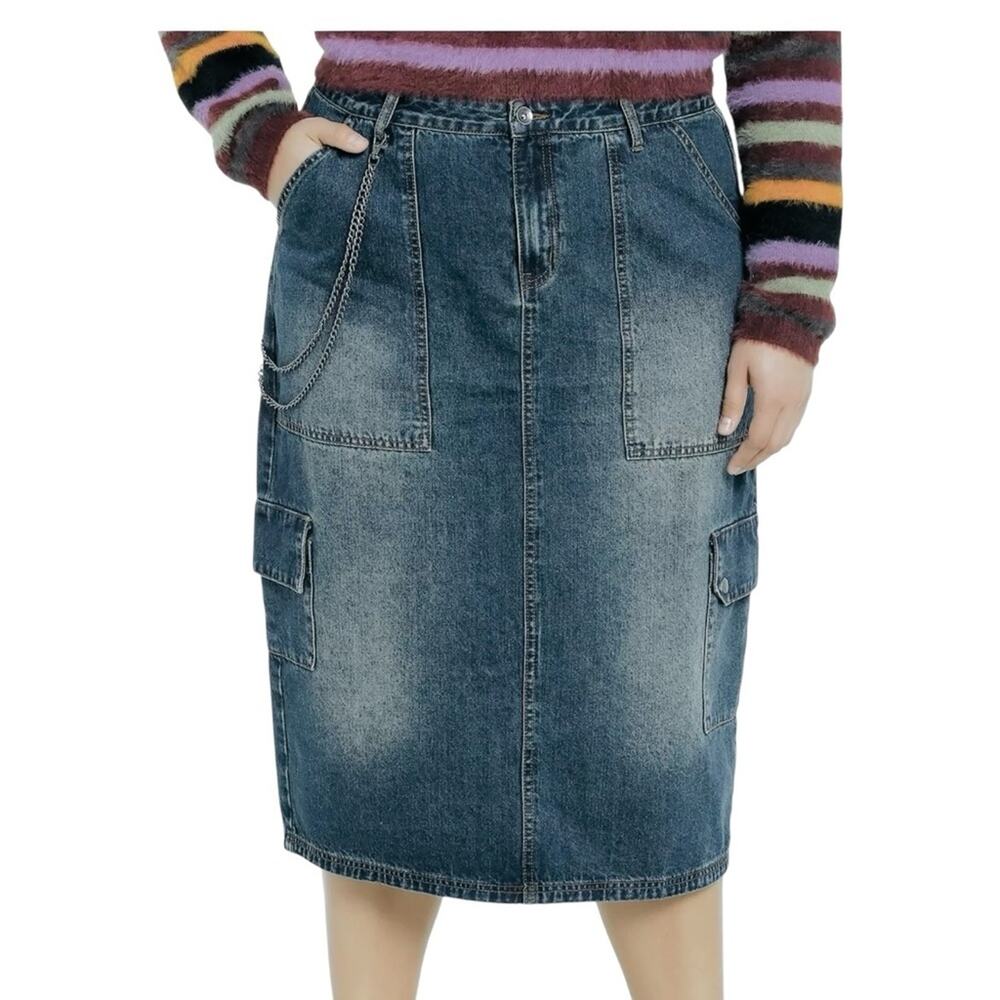Social Collision Hot Topic Cargo Denim Midi Skirt 3X Grunge Y2K Goth Alt Punk